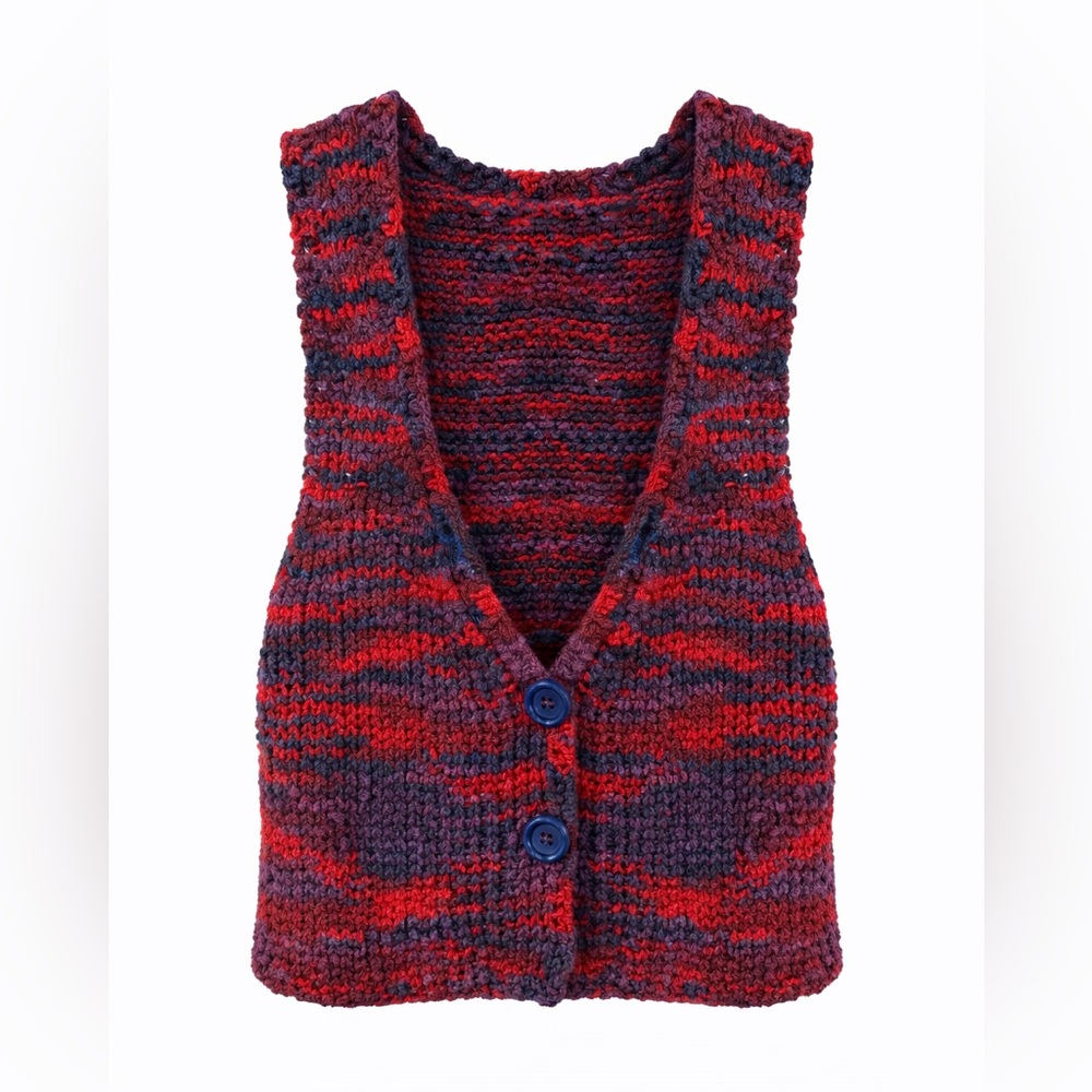 Women's Red and Blue Knit Sweater Vest